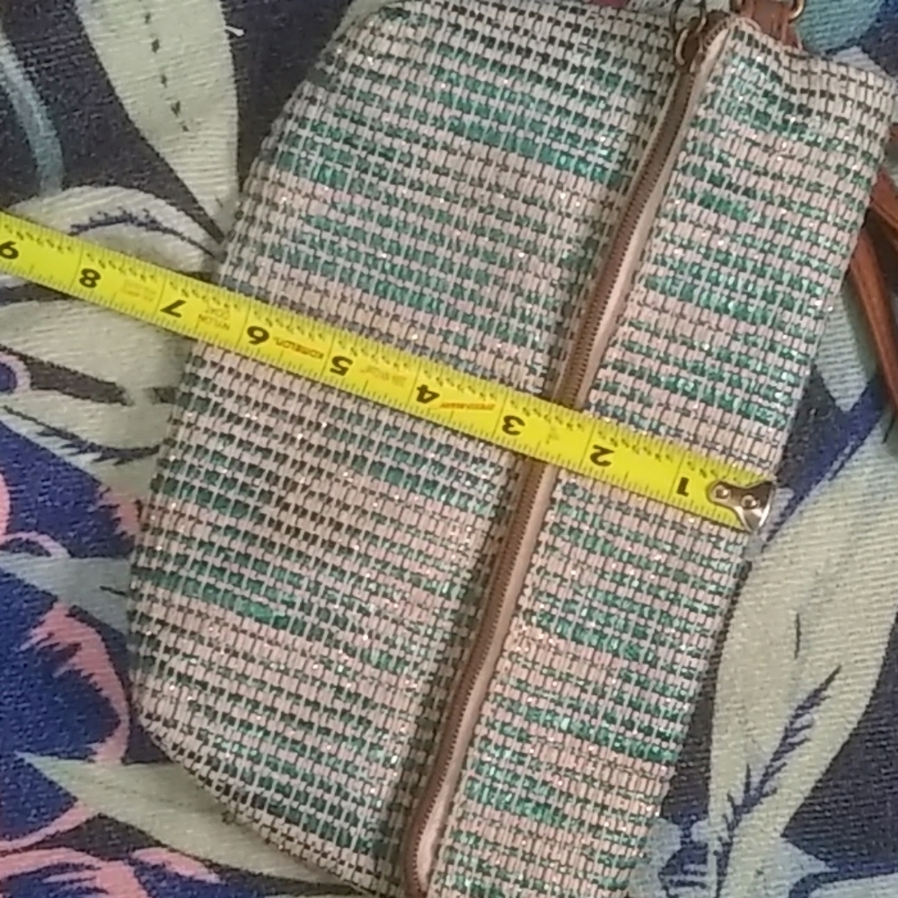 Sparkly Teal Stitched Crossbody / Clutch w/ Tassel - Picture 7 of 8